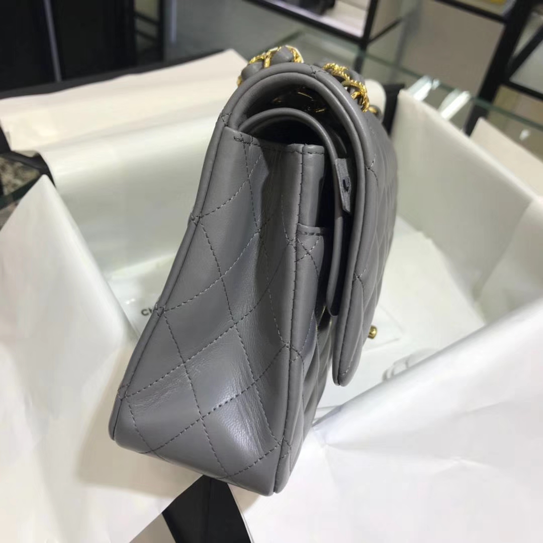 Chanel 香奈儿 CF经典系列 25cm 原厂皮小羊皮 锡器灰 金色五金