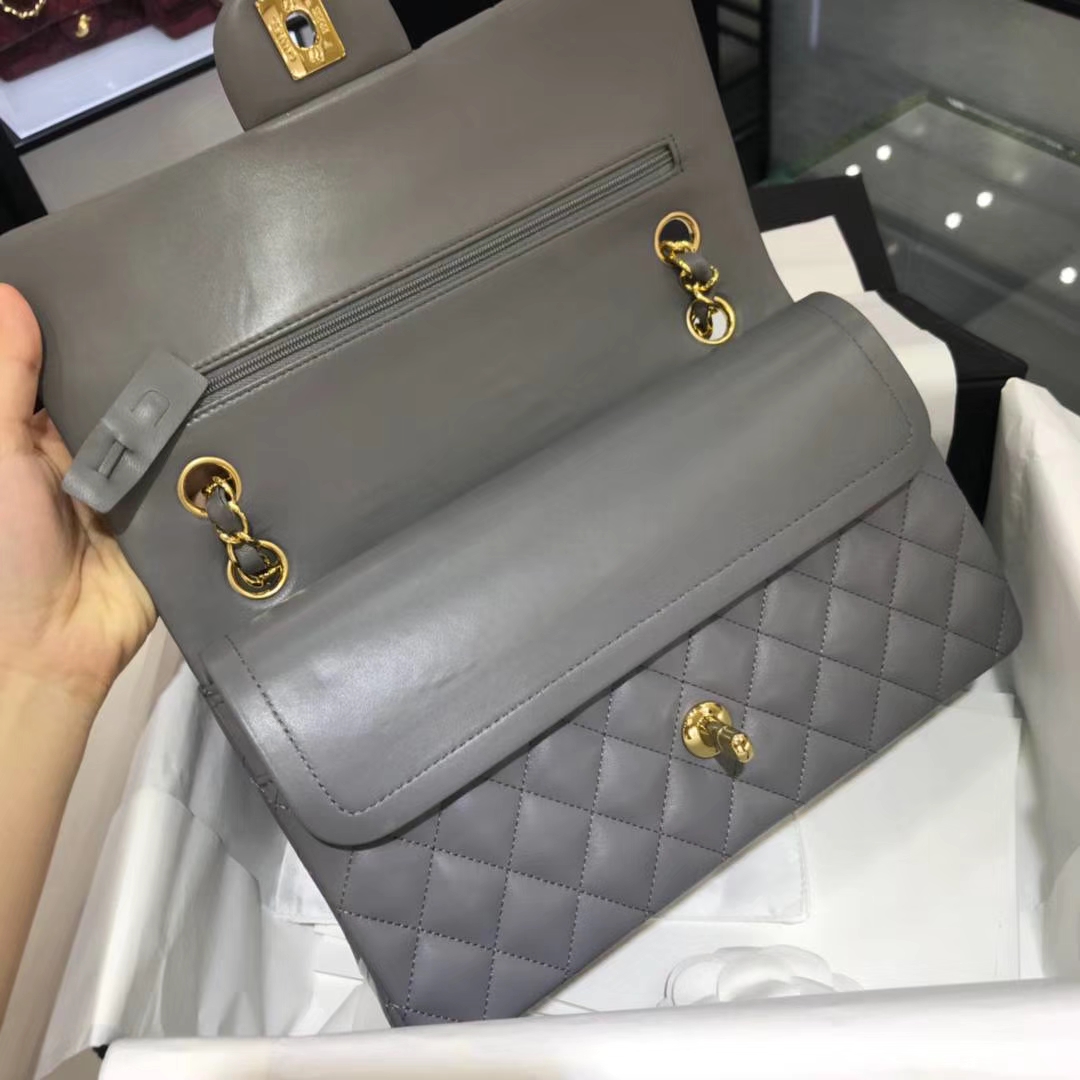 Chanel 香奈儿 CF经典系列 25cm 原厂皮小羊皮 锡器灰 金色五金