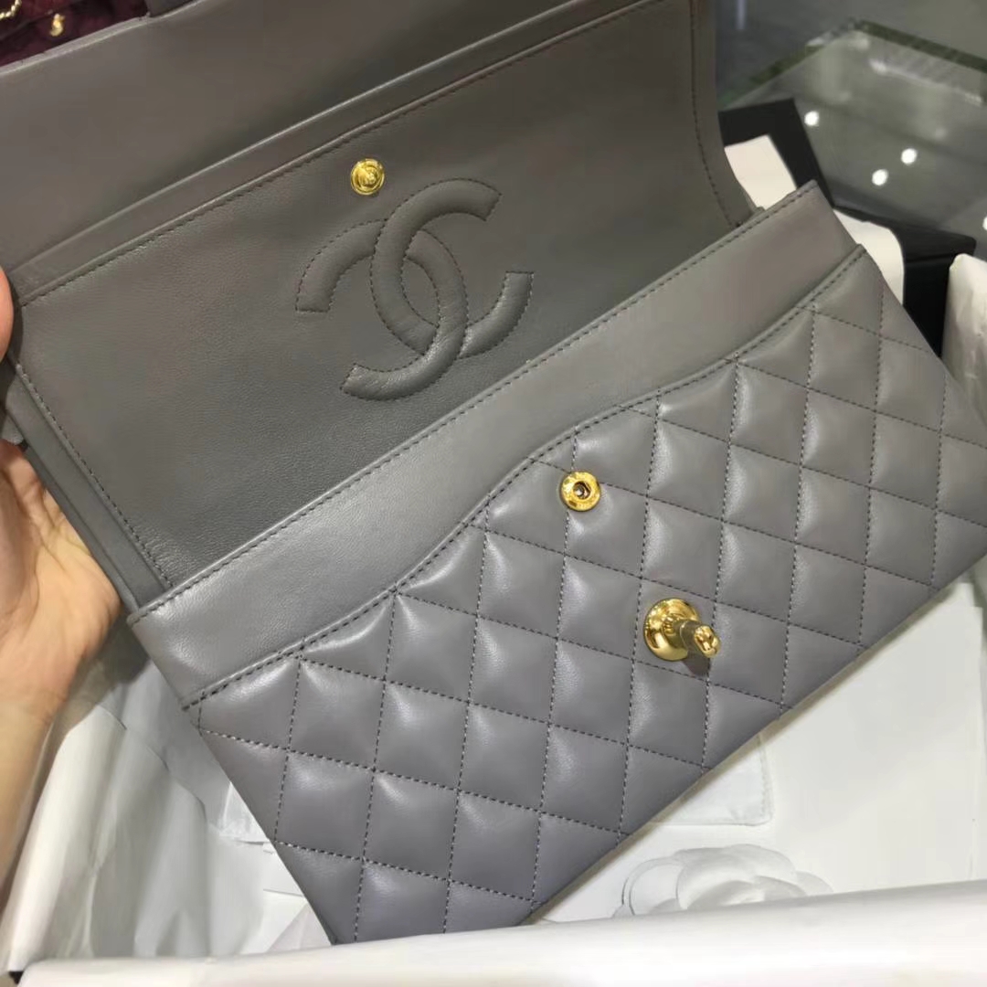 Chanel 香奈儿 CF经典系列 25cm 原厂皮小羊皮 锡器灰 金色五金