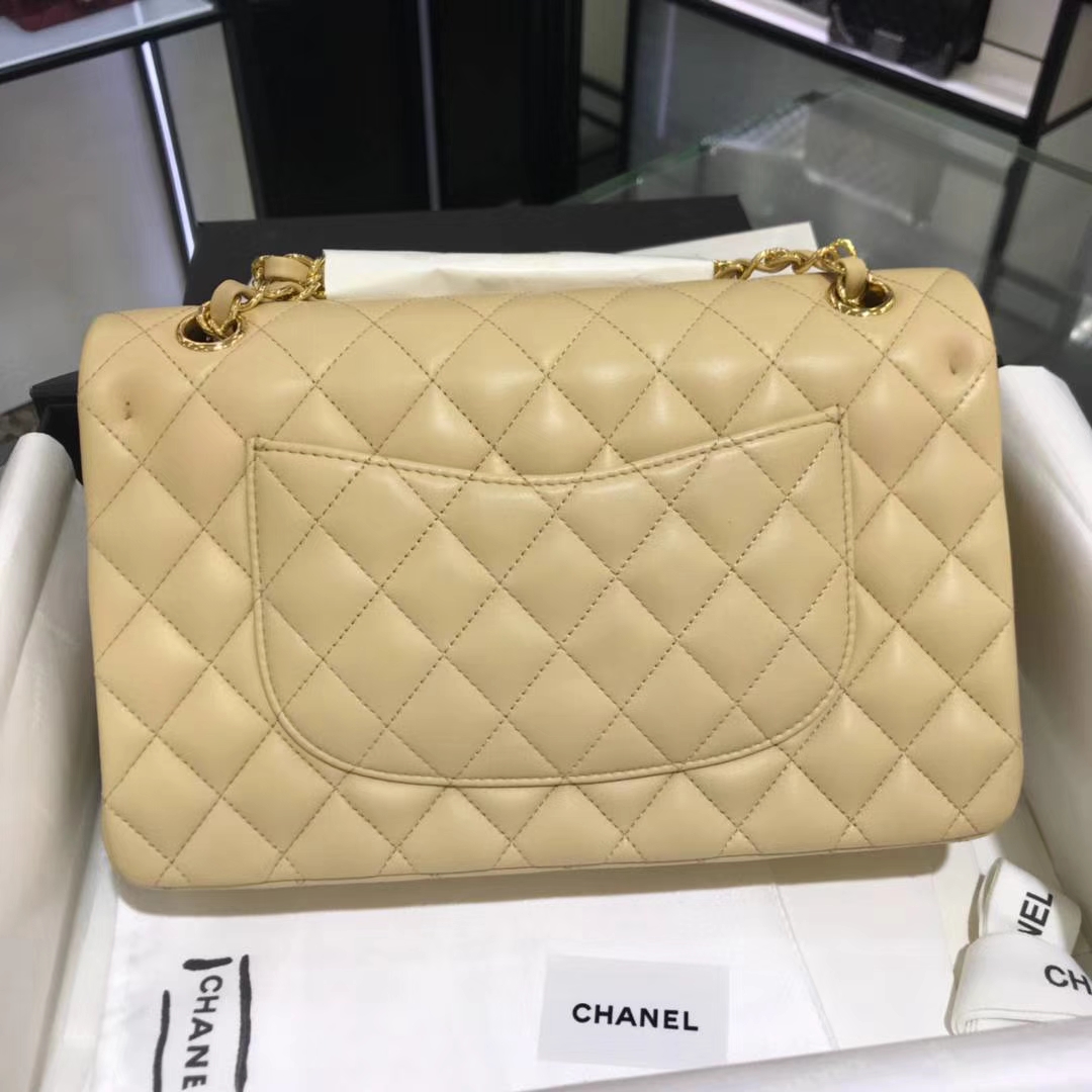 Chanel 香奈儿 CF经典系列  25cm 原厂皮小羊皮 杏色 金色五金