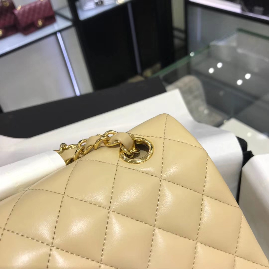 Chanel 香奈儿 CF经典系列  25cm 原厂皮小羊皮 杏色 金色五金