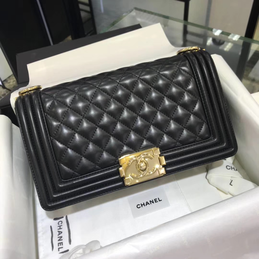 Chanel 香奈儿 Leboy 25cm 原厂皮小羊皮 黑色 亚金五金