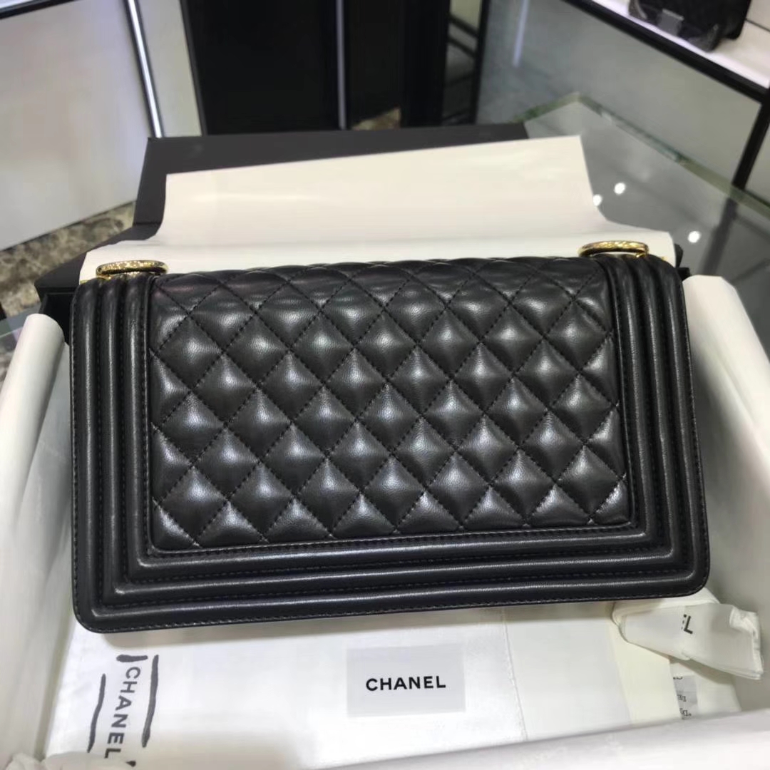 Chanel 香奈儿 Leboy 25cm 原厂皮小羊皮 黑色 亚金五金