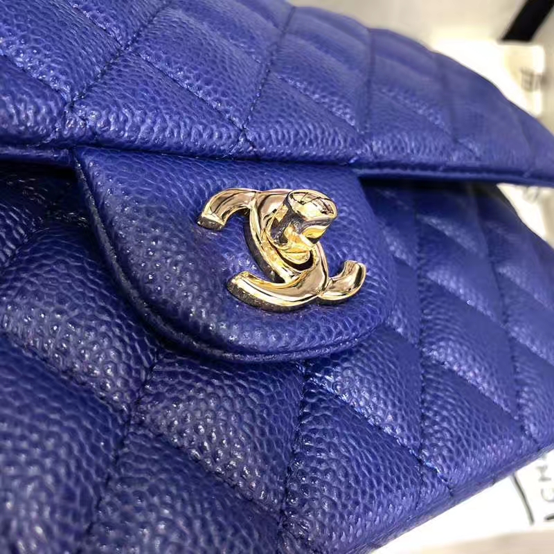 Chanel 香奈儿 CF 经典系列 鱼子酱 电光蓝 25cm 金扣