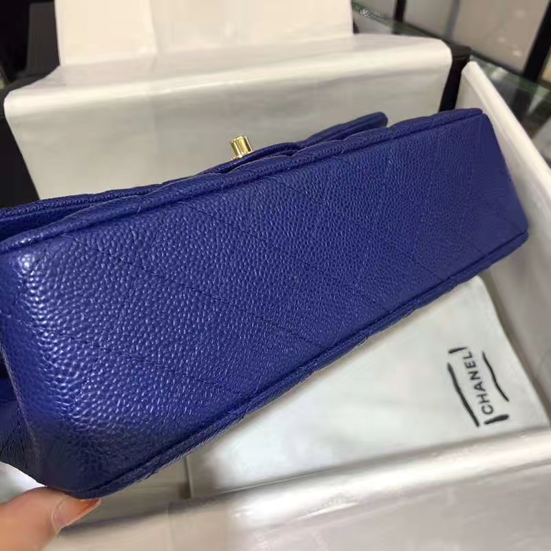 Chanel 香奈儿 CF 经典系列 鱼子酱 电光蓝 25cm 金扣