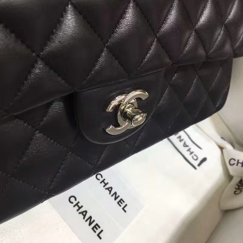Chanel 香奈儿 CF 经典系列 小羊皮 黑色 25cm 银扣