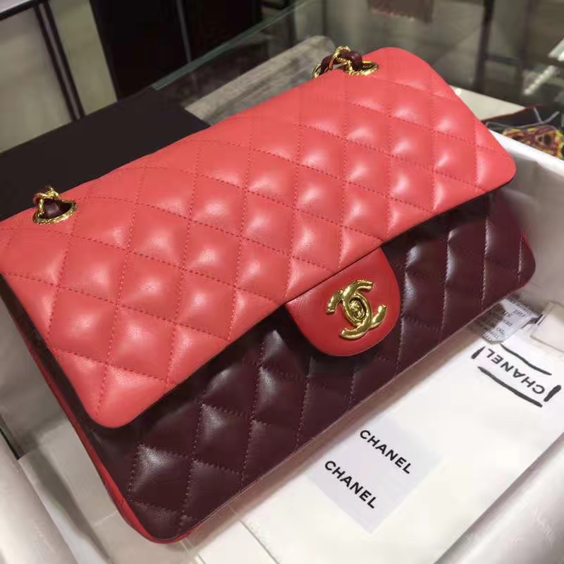 Chanel 香奈儿 CF 经典系列 小羊皮 拼色 25cm 金扣