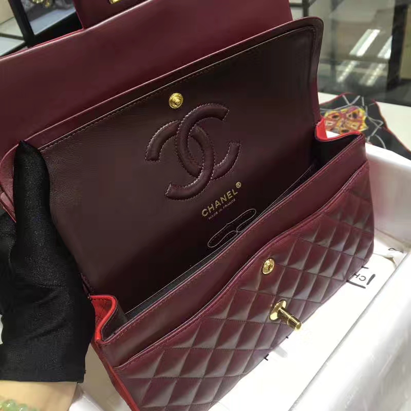 Chanel 香奈儿 CF 经典系列 小羊皮 拼色 25cm 金扣