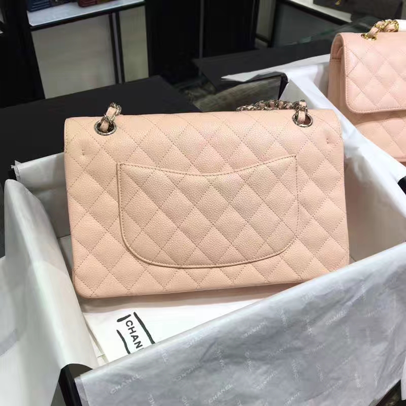 Chanel 香奈儿 CF 经典系列 鱼子酱 少女粉 25cm 银扣