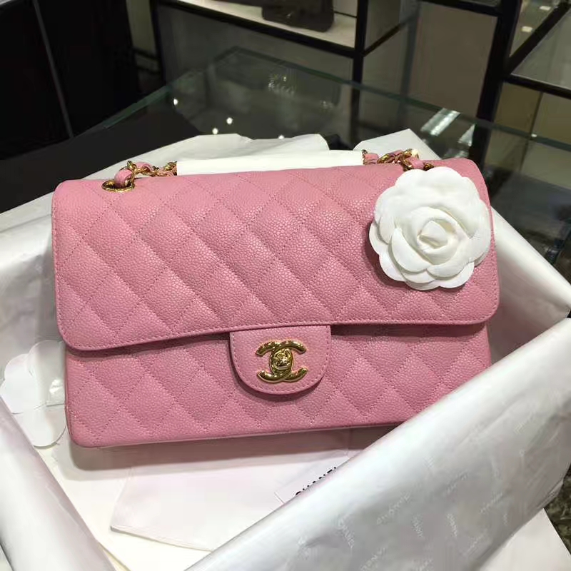 Chanel 香奈儿  CF 经典系列 鱼子酱 桃粉 25cm 金扣