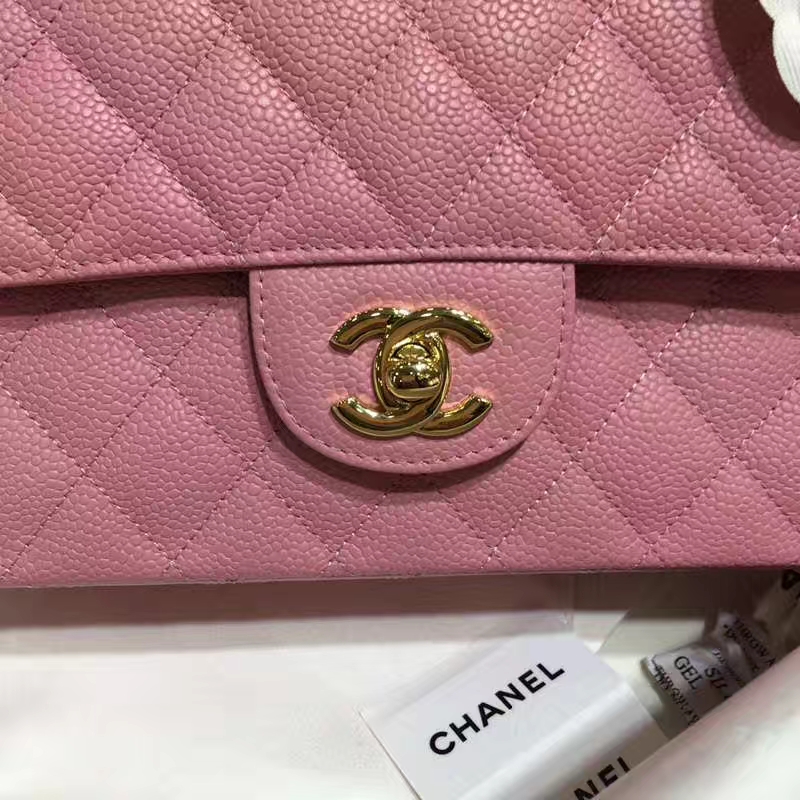 Chanel 香奈儿  CF 经典系列 鱼子酱 桃粉 25cm 金扣