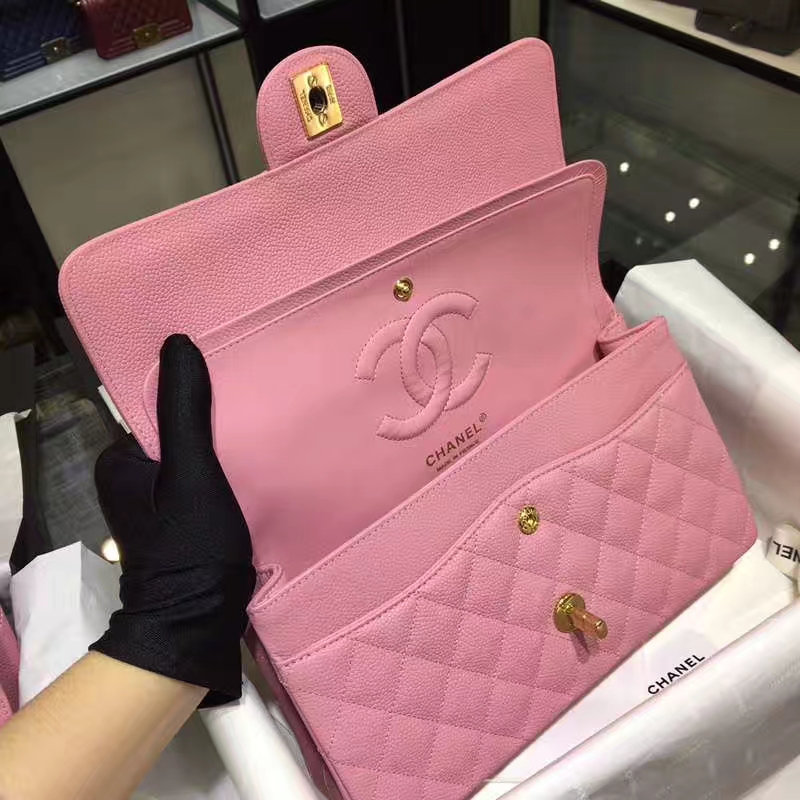 Chanel 香奈儿  CF 经典系列 鱼子酱 桃粉 25cm 金扣