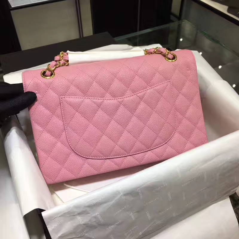 Chanel 香奈儿  CF 经典系列 鱼子酱 桃粉 25cm 金扣
