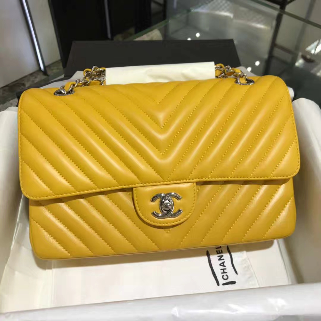 Chanel 香奈儿 V字绣系列  25cm 原厂皮小羊皮 芒果黄 客订出货