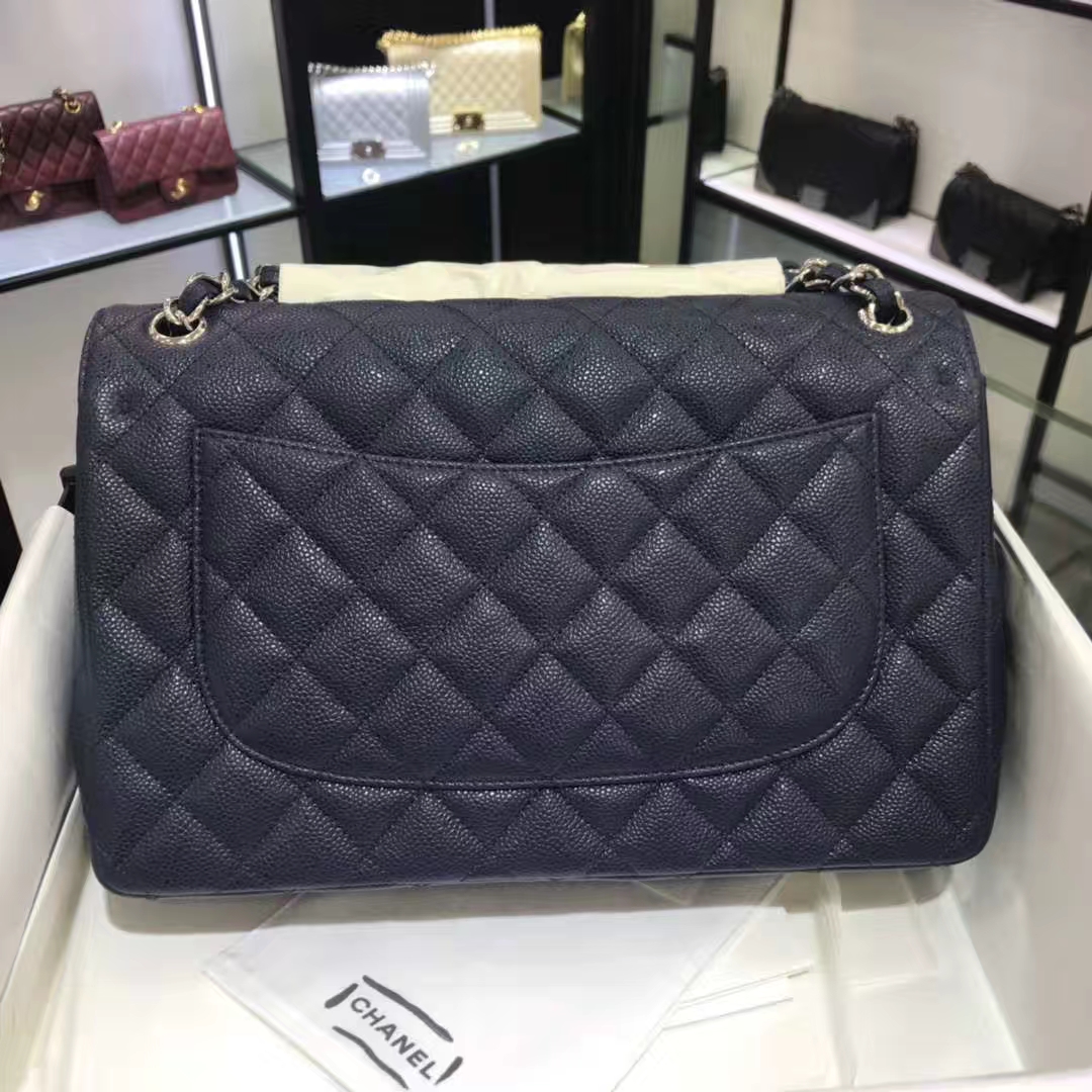 Chanel 香奈儿 Cf系列  30cm 原厂皮鱼子酱 海军蓝 银色五金