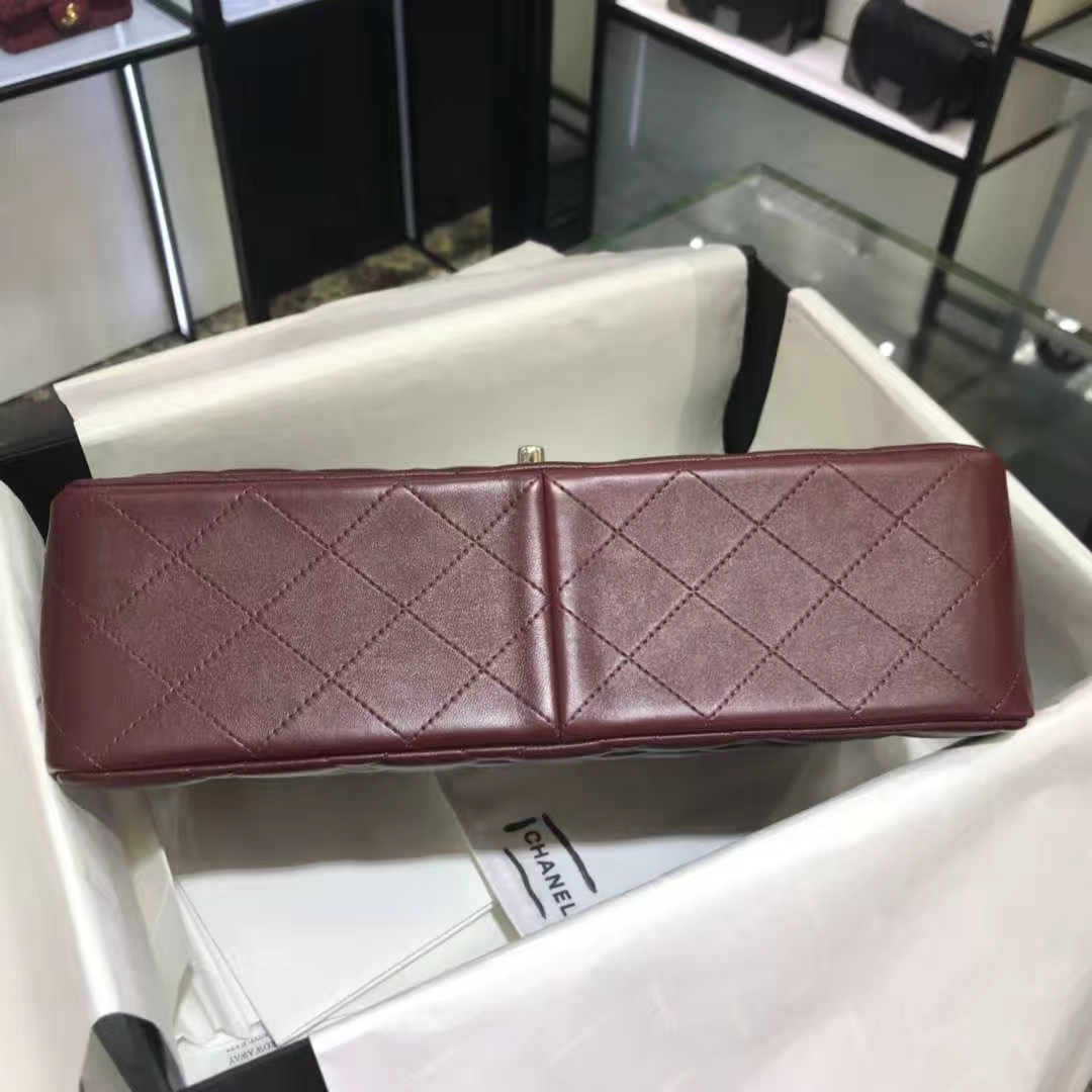 Chanel 香奈儿 Cf系列  30cm 原厂皮小羊皮 枣红色 银色五金