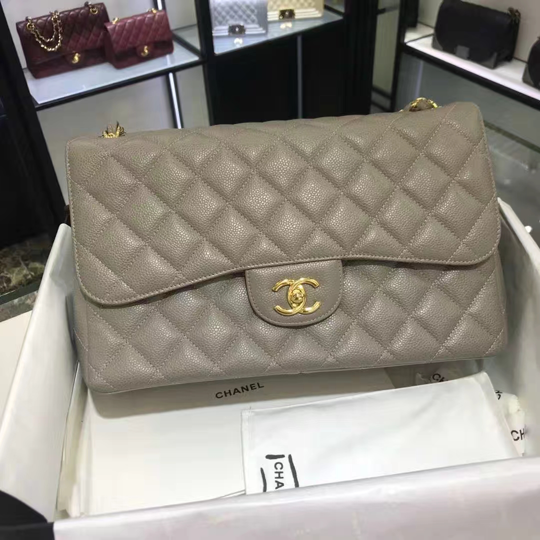 Chanel 香奈儿 Cf系列  30cm 原厂皮鱼子酱 大象灰 金色五金