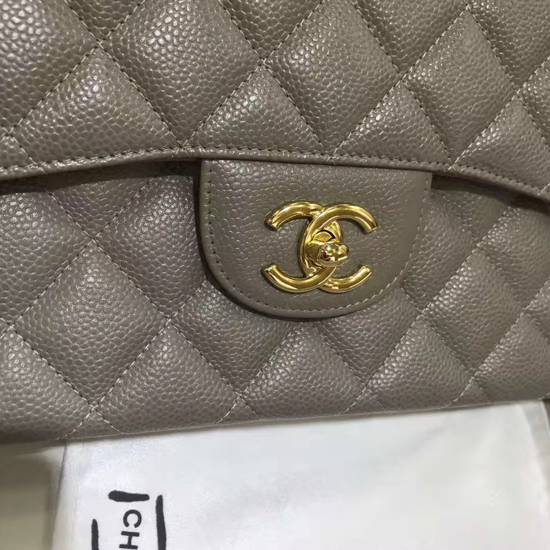 Chanel 香奈儿 Cf系列  30cm 原厂皮鱼子酱 大象灰 金色五金