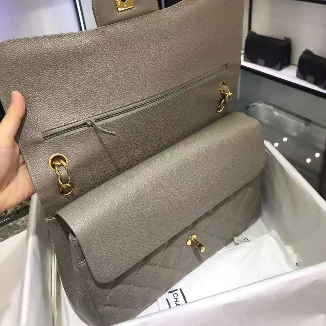 Chanel 香奈儿 Cf系列  30cm 原厂皮鱼子酱 大象灰 金色五金