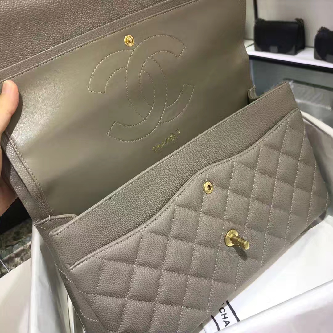 Chanel 香奈儿 Cf系列  30cm 原厂皮鱼子酱 大象灰 金色五金