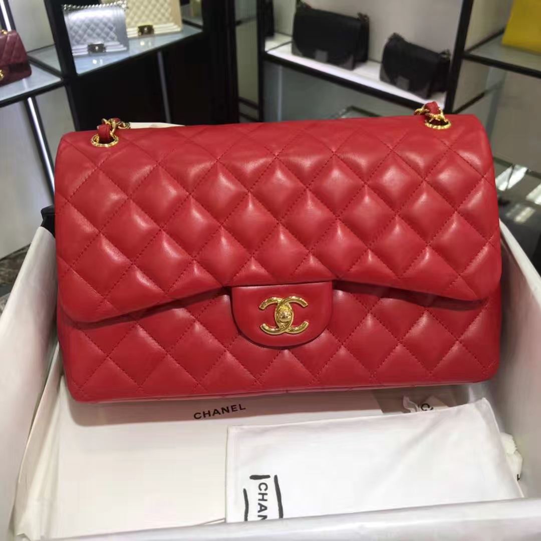 Chanel 香奈儿 Cf系列  30cm 原厂皮小羊皮 大红 金色五金