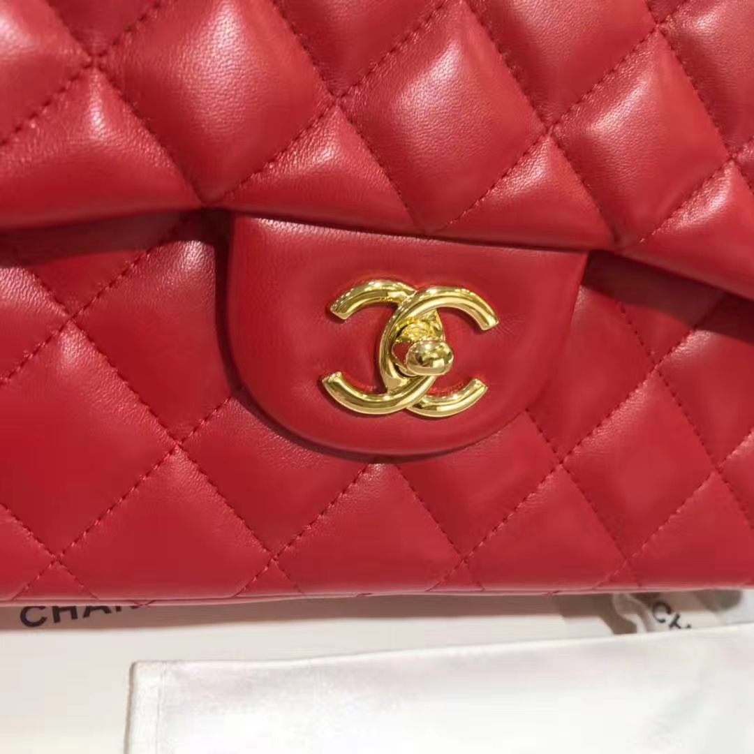 Chanel 香奈儿 Cf系列  30cm 原厂皮小羊皮 大红 金色五金