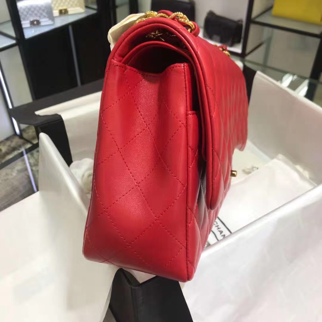 Chanel 香奈儿 Cf系列  30cm 原厂皮小羊皮 大红 金色五金