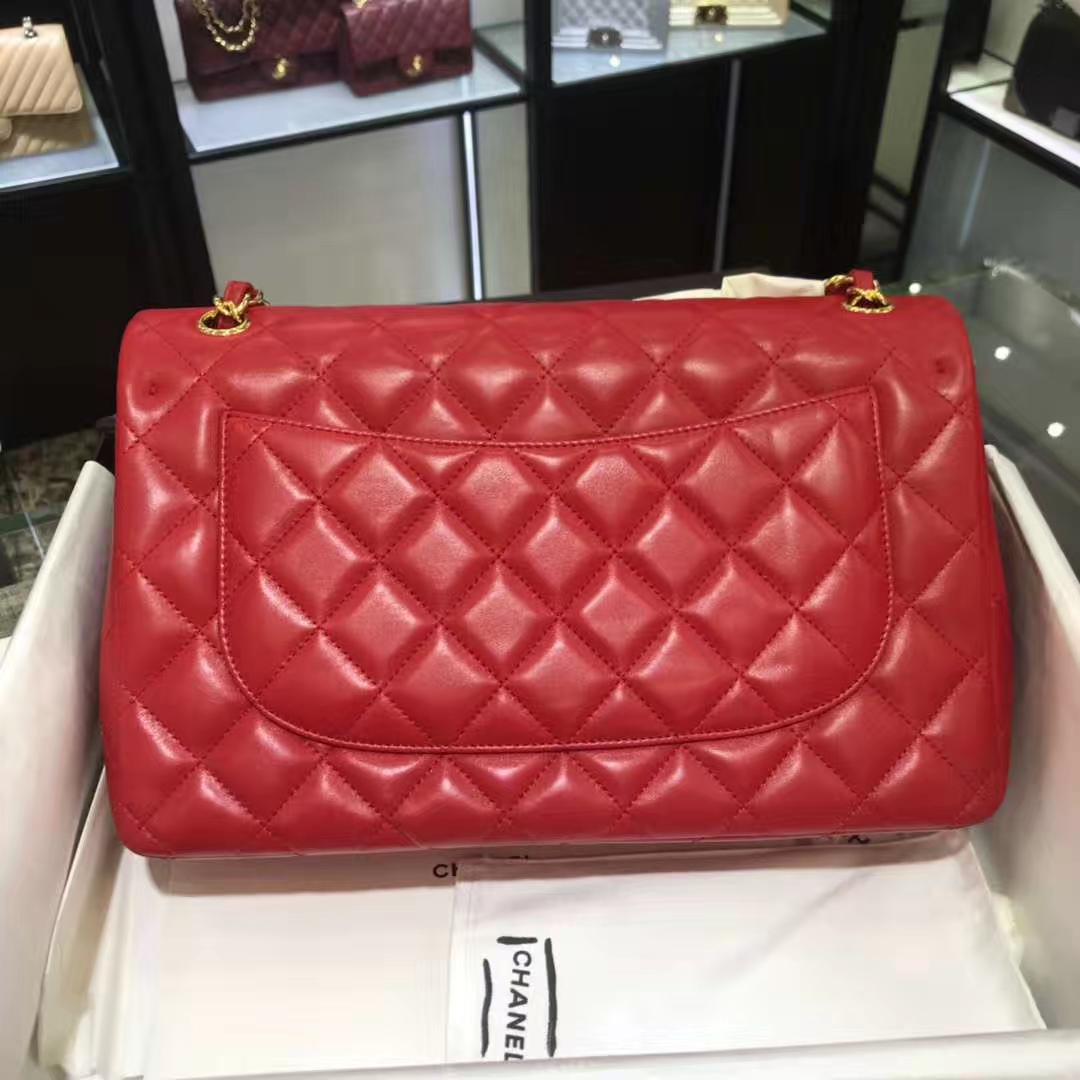 Chanel 香奈儿 Cf系列  30cm 原厂皮小羊皮 大红 金色五金