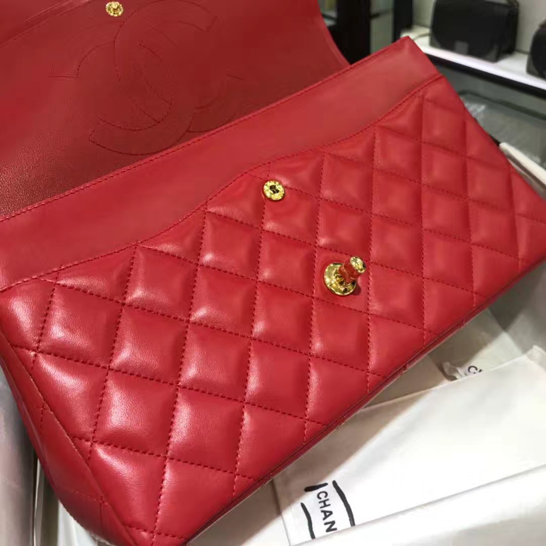 Chanel 香奈儿 Cf系列  30cm 原厂皮小羊皮 大红 金色五金