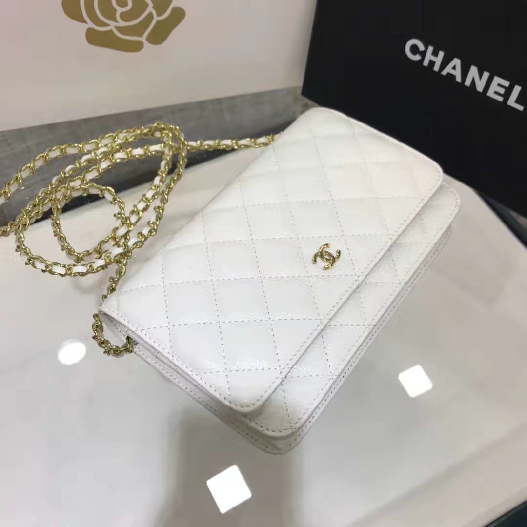 Chanel 香奈儿 WOC 19cm 原厂皮鱼子酱 白色 金色五金