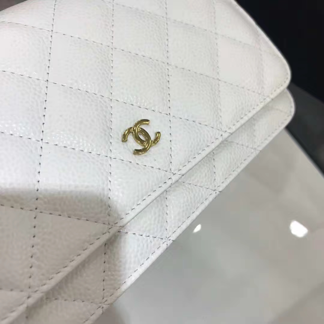 Chanel 香奈儿 WOC 19cm 原厂皮鱼子酱 白色 金色五金