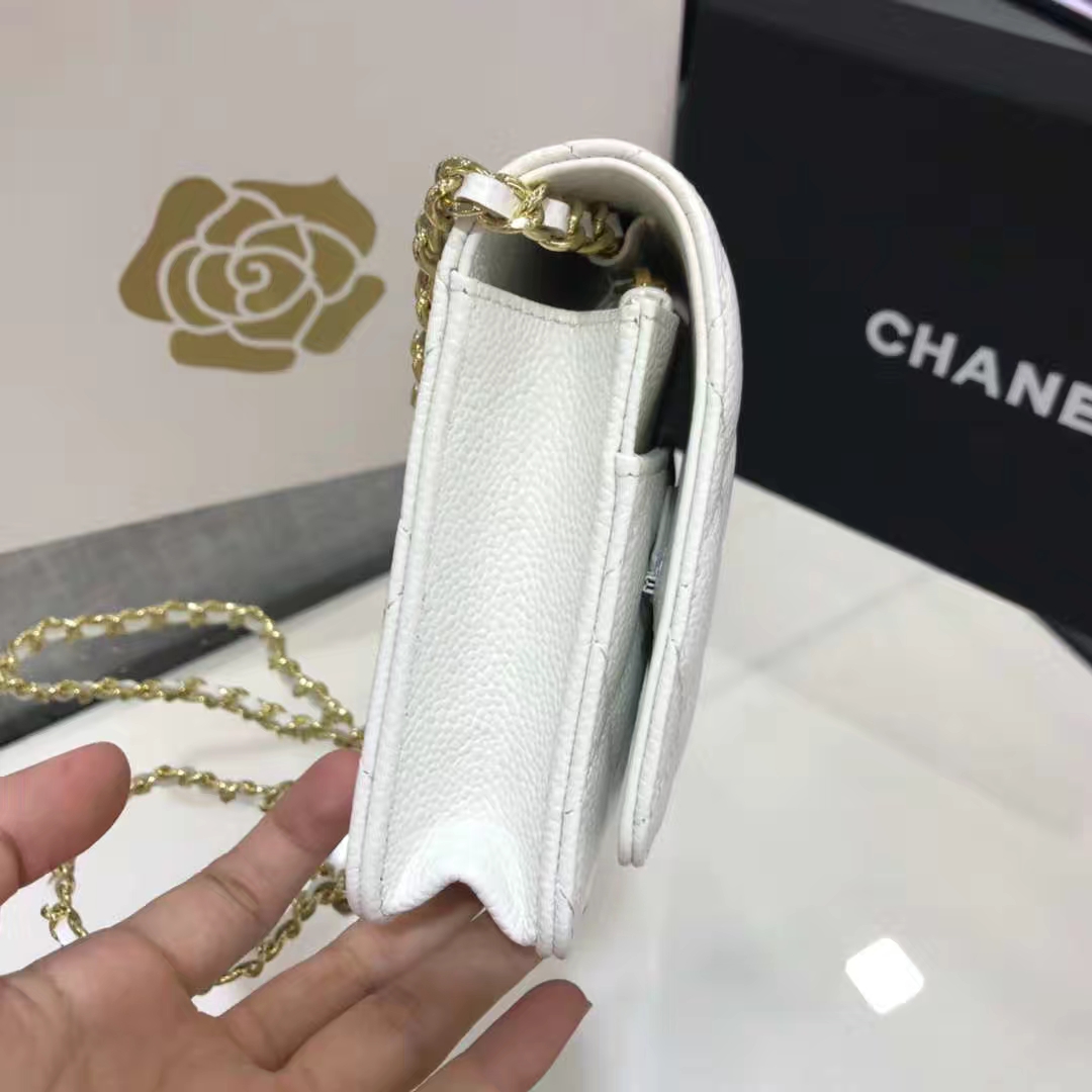 Chanel 香奈儿 WOC 19cm 原厂皮鱼子酱 白色 金色五金