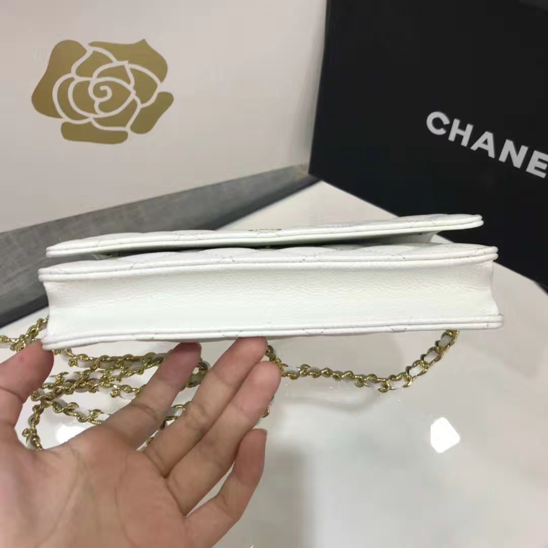 Chanel 香奈儿 WOC 19cm 原厂皮鱼子酱 白色 金色五金