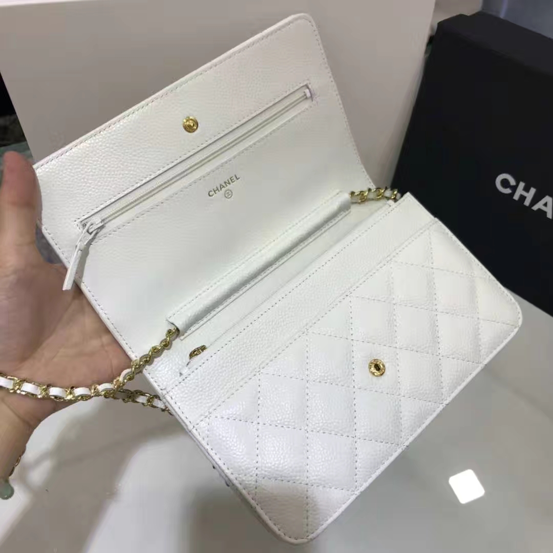 Chanel 香奈儿 WOC 19cm 原厂皮鱼子酱 白色 金色五金