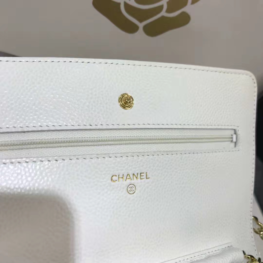 Chanel 香奈儿 WOC 19cm 原厂皮鱼子酱 白色 金色五金
