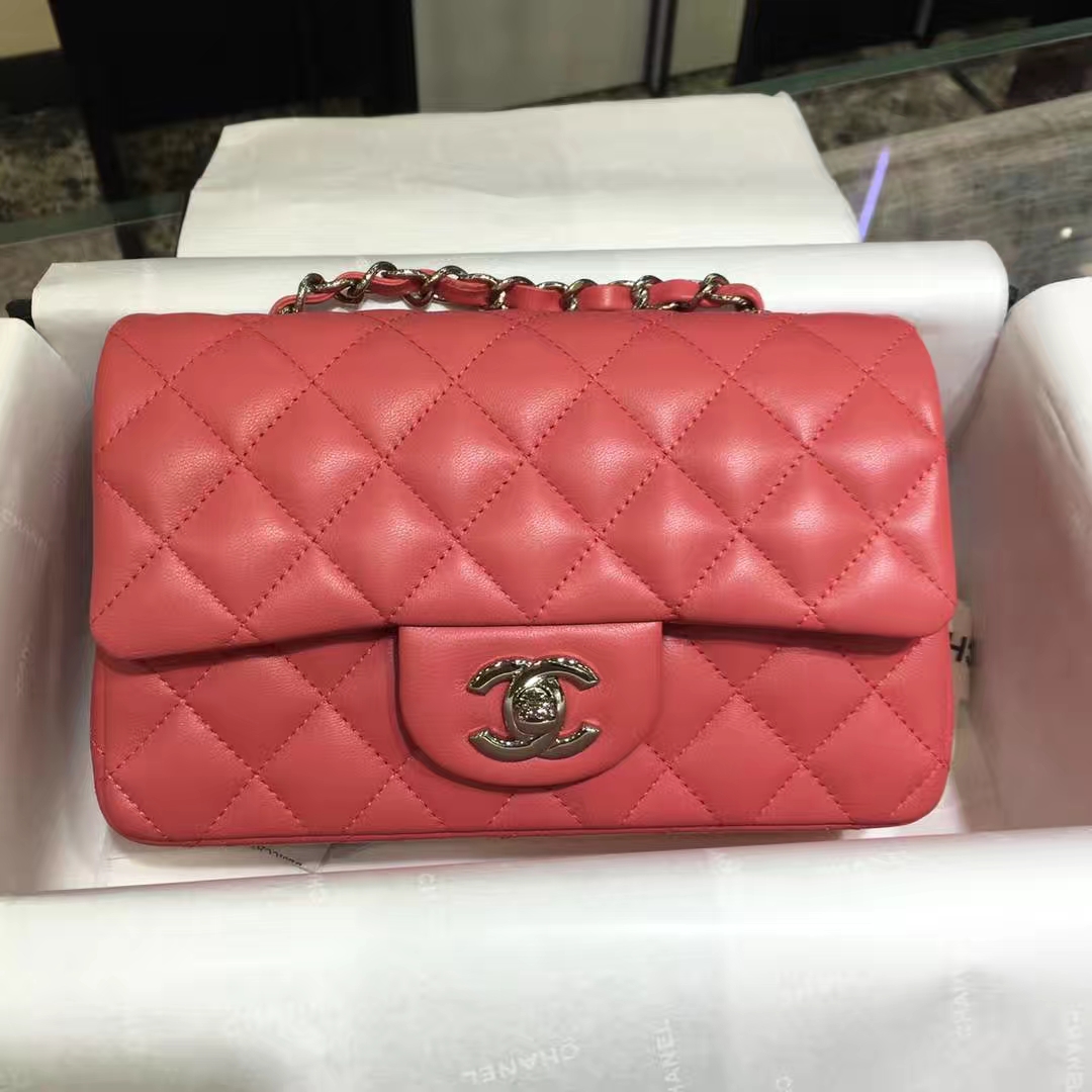 Chanel Classic Flap 20cm 原厂皮小羊皮 西瓜红 银扣
