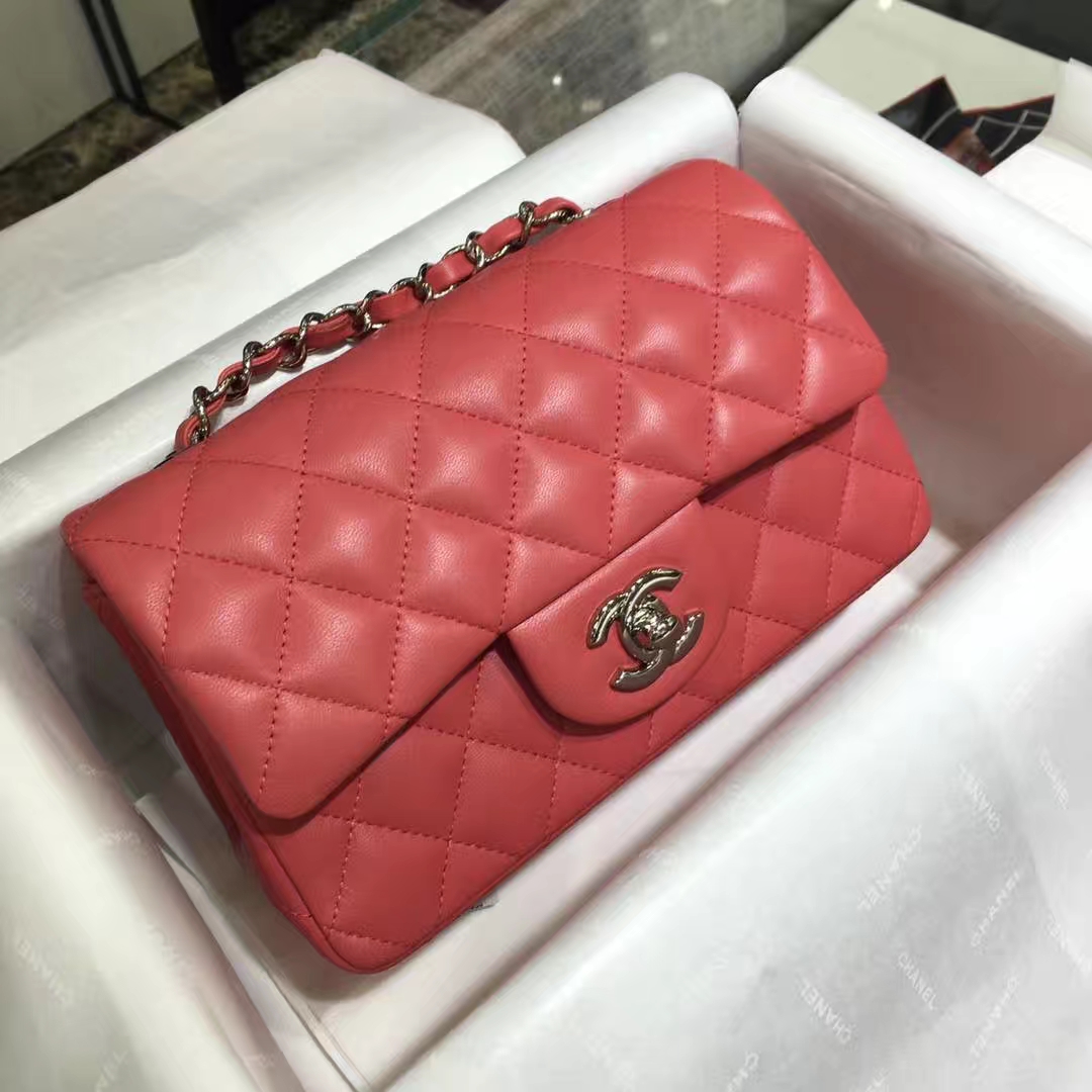 Chanel Classic Flap 20cm 原厂皮小羊皮 西瓜红 银扣