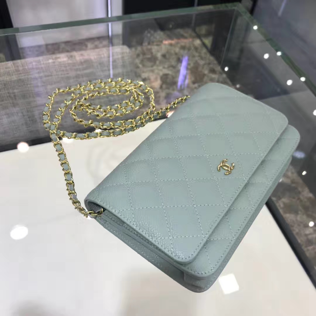 Chanel 香奈儿 WOC 19cm 原厂皮小鱼子酱 抹茶绿 香槟金