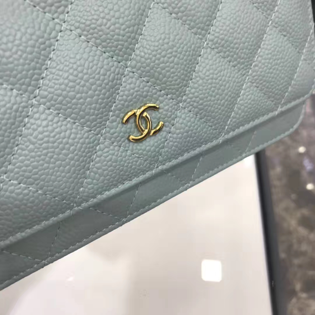 Chanel 香奈儿 WOC 19cm 原厂皮小鱼子酱 抹茶绿 香槟金