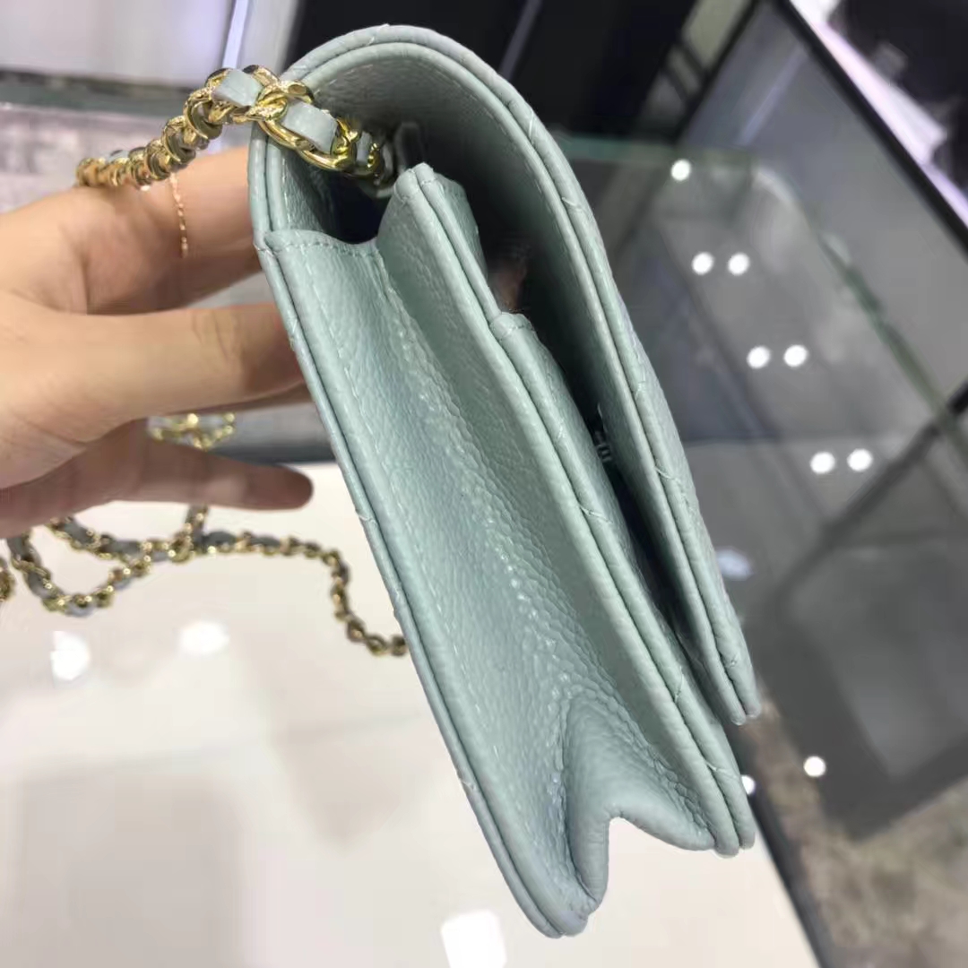 Chanel 香奈儿 WOC 19cm 原厂皮小鱼子酱 抹茶绿 香槟金