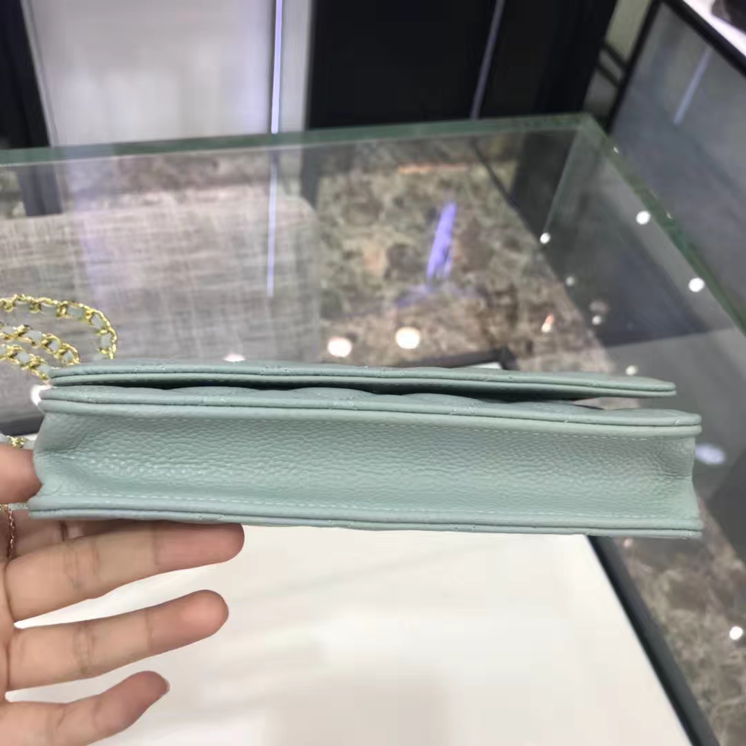 Chanel 香奈儿 WOC 19cm 原厂皮小鱼子酱 抹茶绿 香槟金