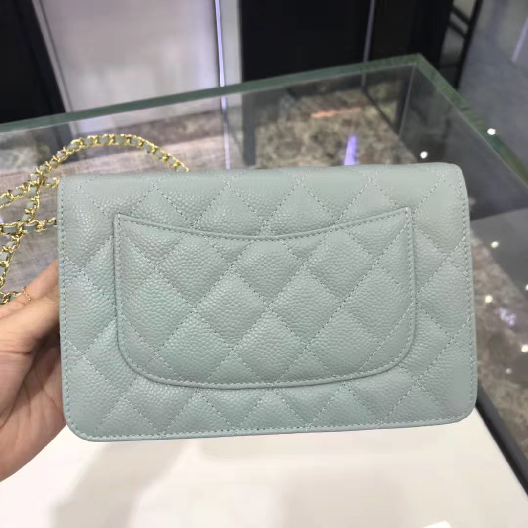 Chanel 香奈儿 WOC 19cm 原厂皮小鱼子酱 抹茶绿 香槟金