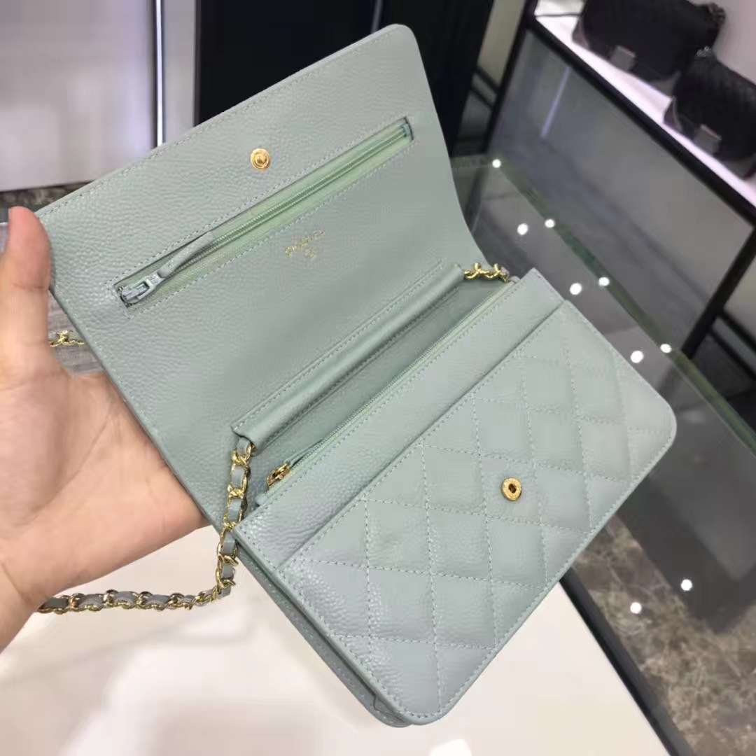 Chanel 香奈儿 WOC 19cm 原厂皮小鱼子酱 抹茶绿 香槟金