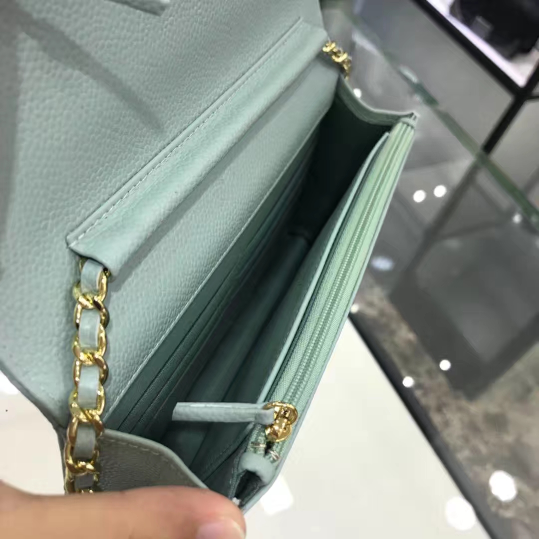 Chanel 香奈儿 WOC 19cm 原厂皮小鱼子酱 抹茶绿 香槟金