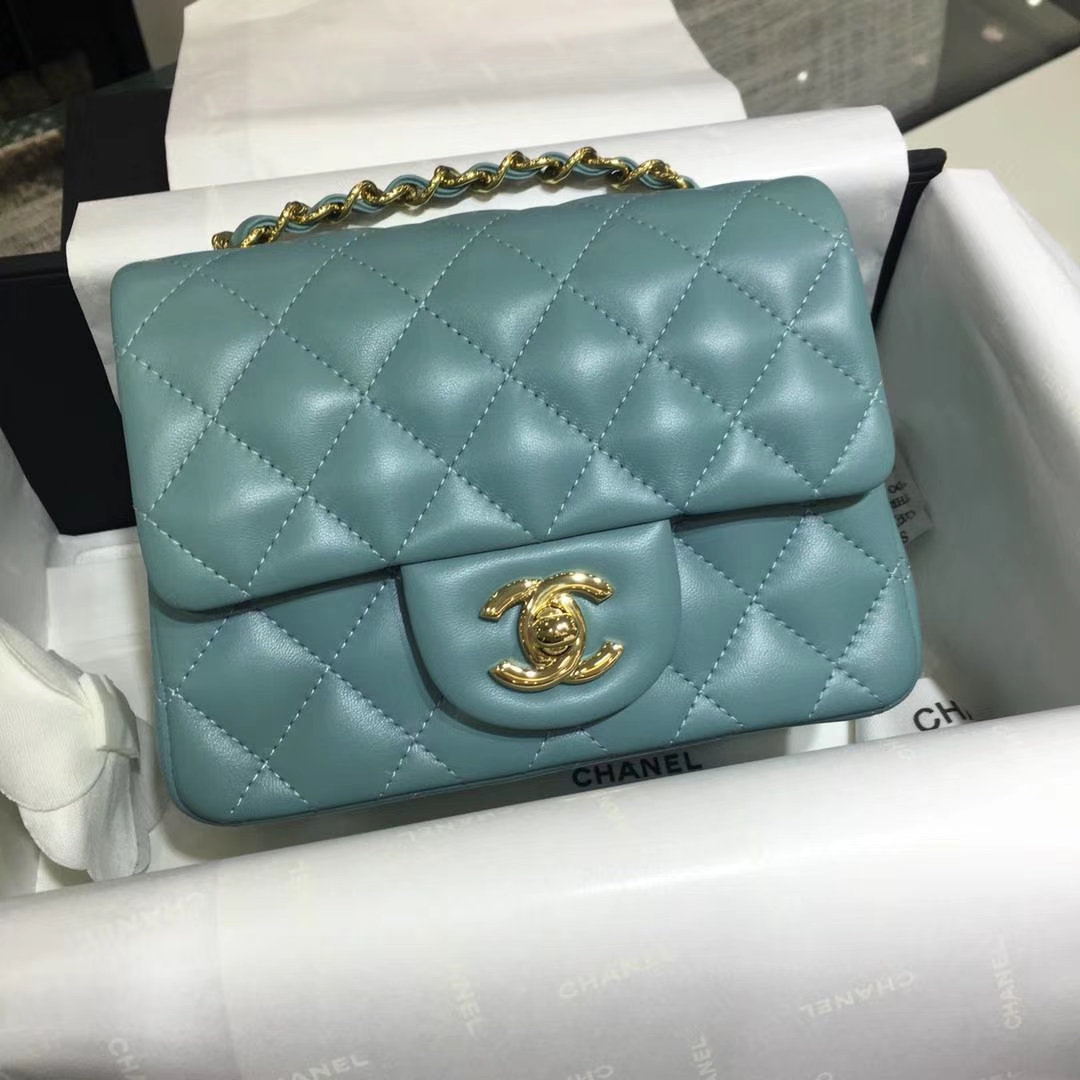 Chanel  香奈儿  Cf系列 17cm 原厂皮 小羊皮 薄荷绿 金色五金