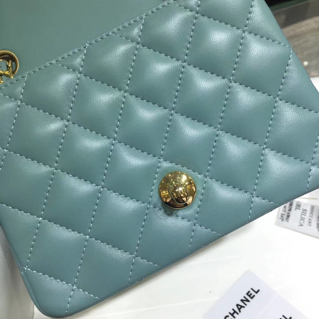 Chanel  香奈儿  Cf系列 17cm 原厂皮 小羊皮 薄荷绿 金色五金