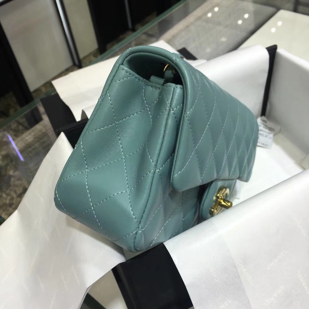 Chanel  香奈儿  Cf系列 17cm 原厂皮 小羊皮 薄荷绿 金色五金