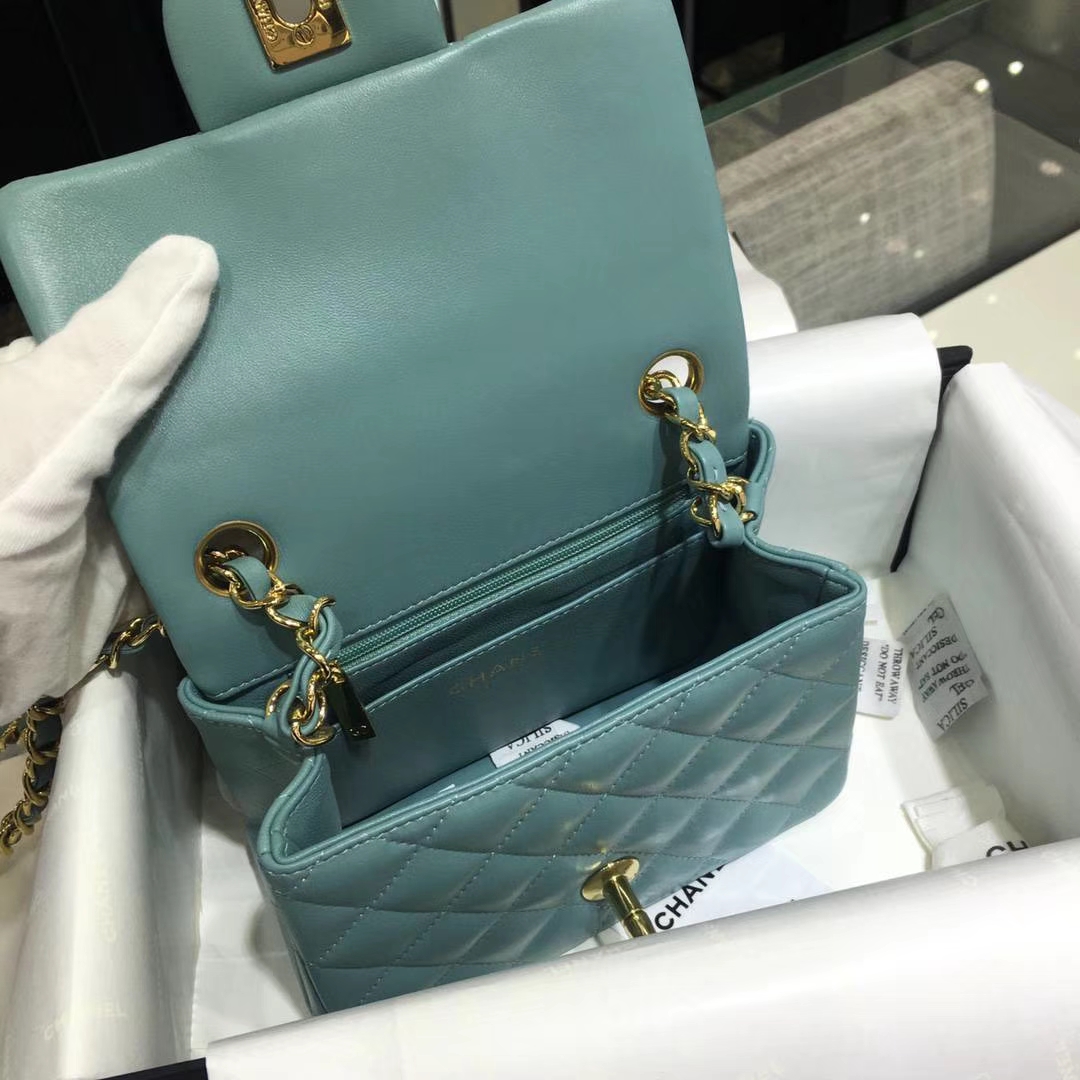 Chanel  香奈儿  Cf系列 17cm 原厂皮 小羊皮 薄荷绿 金色五金