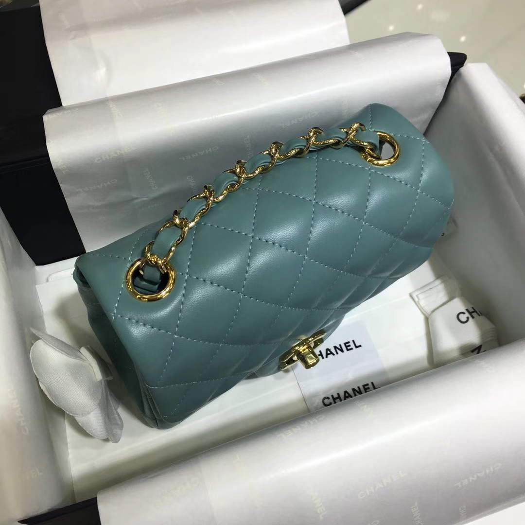 Chanel  香奈儿  Cf系列 17cm 原厂皮 小羊皮 薄荷绿 金色五金