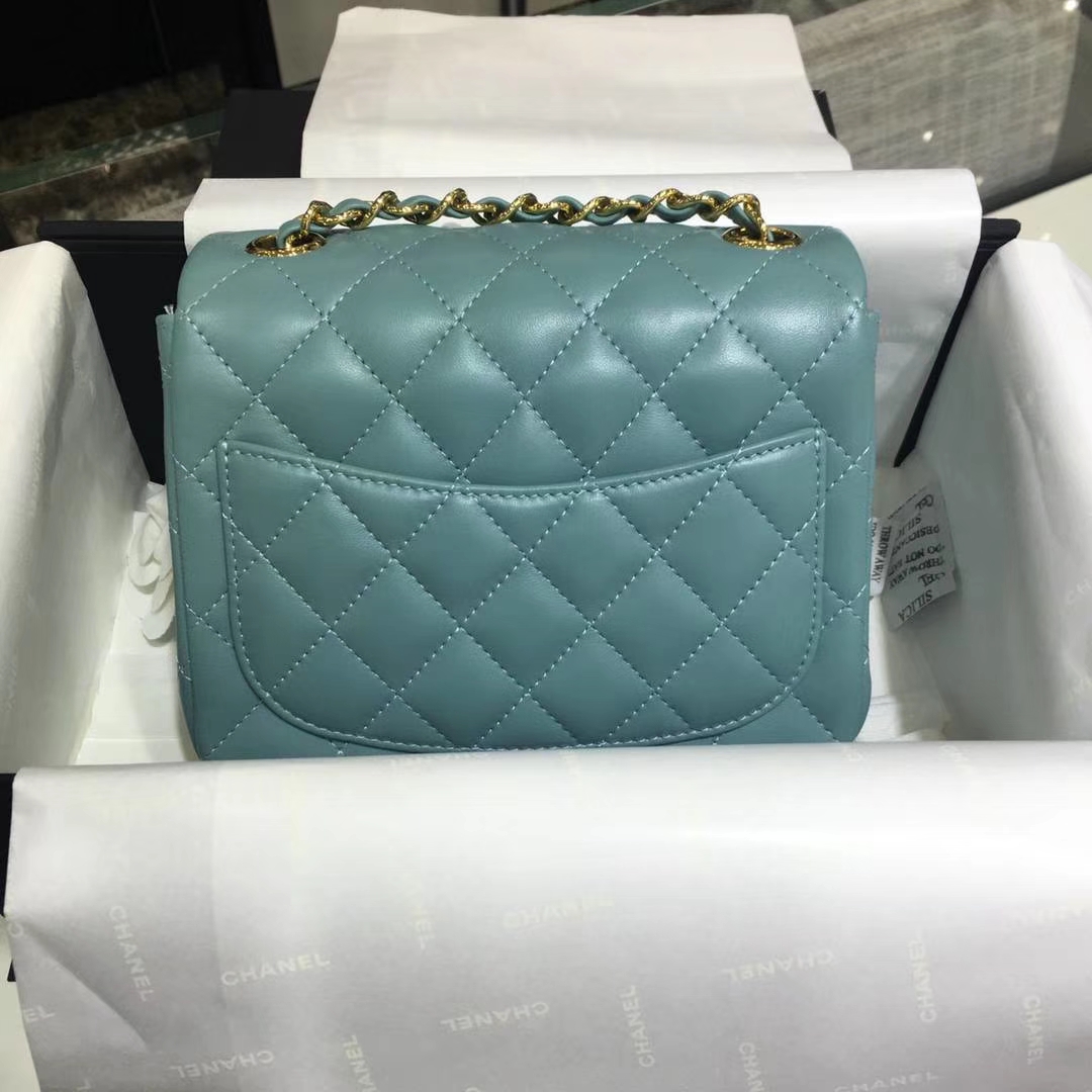 Chanel  香奈儿  Cf系列 17cm 原厂皮 小羊皮 薄荷绿 金色五金